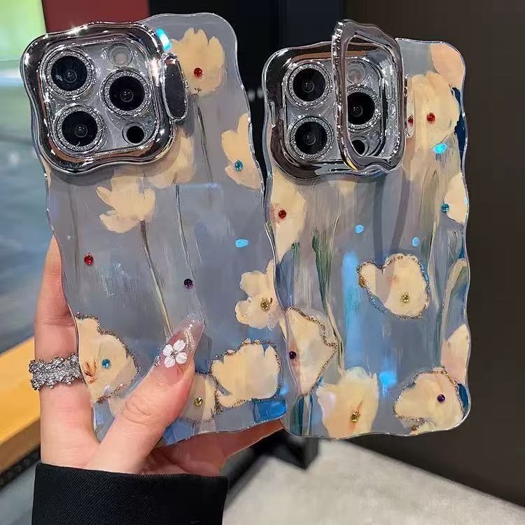 Arte ins fresco pintura al óleo flores apta para Apple 16ProMax/15 soporte de lente 14 funda para teléfono 13 mujer 16