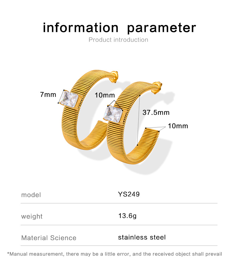 Fashion C Shape Stainless Steel Plating Inlay Zircon Ear Studs 1 Pair