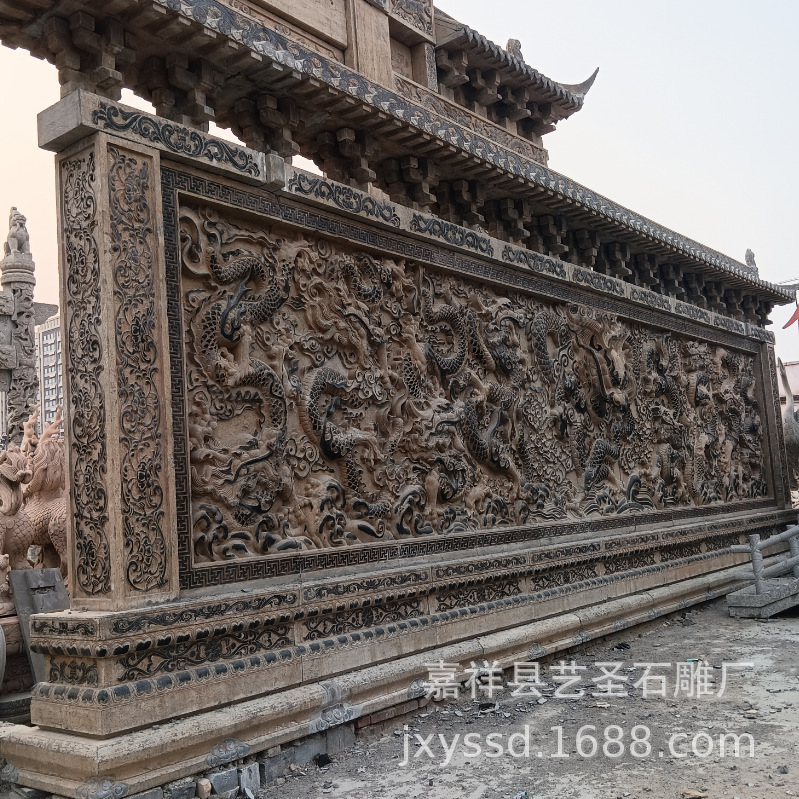 石雕壁画 浮雕九龙壁 庭院盈门墙 风景画 质量保证价格优惠