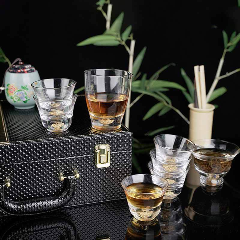 Juego de té de vidrio retro, juego de té, taza de té de kung fu de oficina en casa, hermoso y atmosférico, juego de caja de regalo de alta gama