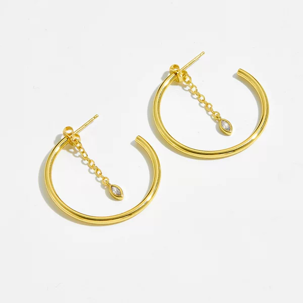 Andy Wen Earrings European and American Style C-Ring Earrings with Zircon Pendant, Fashionable and Trendy White Copper Earrings