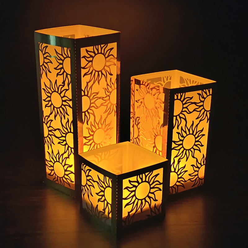 Sun Festival Paper Lanterns Laser-Cut Hollow Wedding Celebration Reflective Golden Electronic Candle Paper Lampshade Night Light