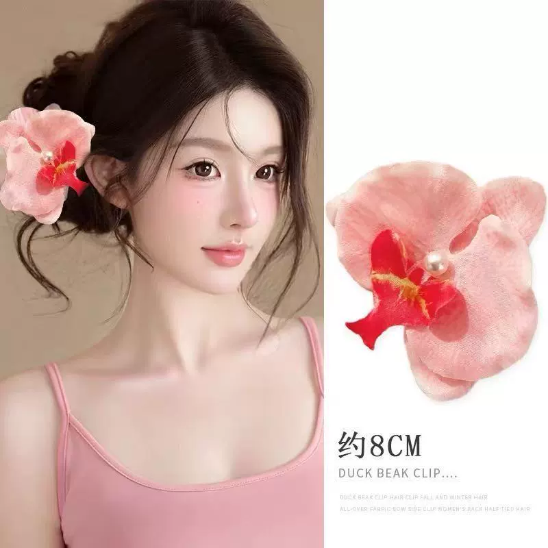 Hairgrip floral clips, princess French-style phalaenopsis & plumeria, multi-size duckbill & pins