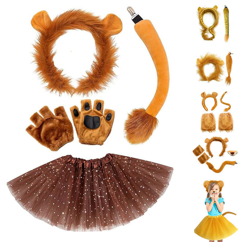 Cross Border Lion Ears Headband and Tail Set Halloween Animal Cosplay Costume Accessories Children Adult