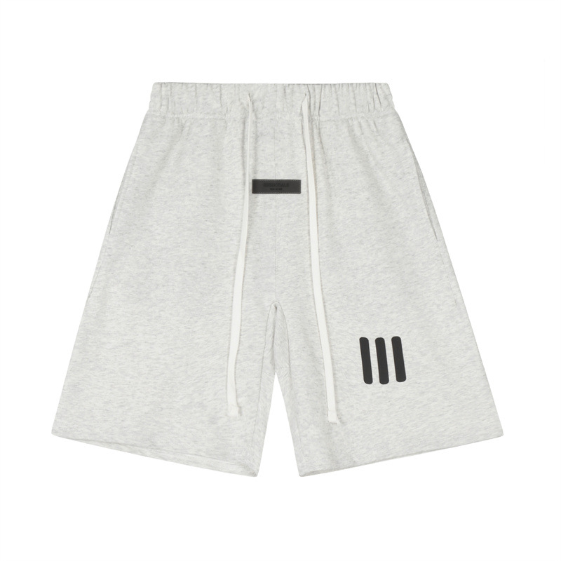 FOG ESSENTIALS de doble hilo, pantalones cortos de tres barras, marca de moda, estereoscópica, silicona, calles sueltas, pantalones de cinco puntos para hombres