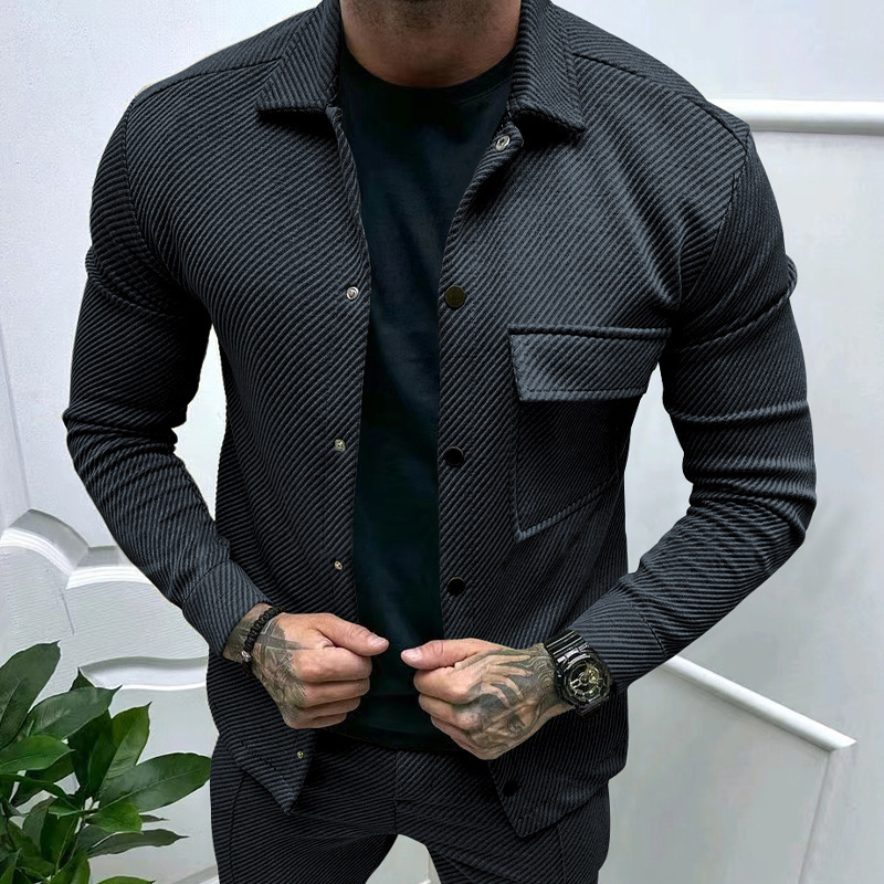 Transfronterizos otoño casuales pesados tweed cuello larga camisa de manga larga Europa y América un solo botón hombre chaqueta de color sólido chaqueta hombre