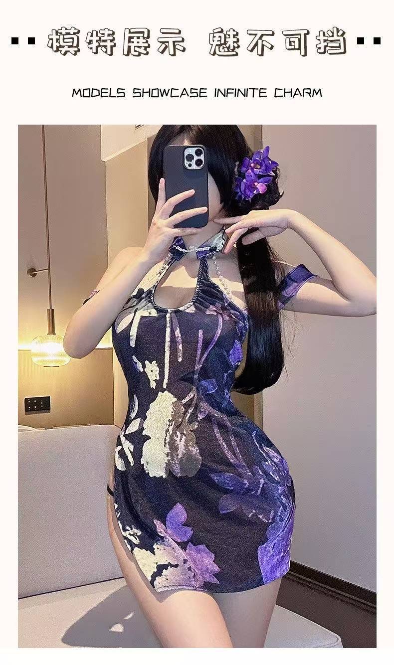 Retro Jacquard Velvet Cheongsam Dress, Chinese National Style, Spring Hip Dress — detail image 4