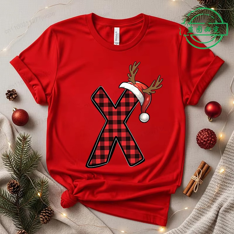 Christmas Letter Casual Fashion Short Sleeve T-Shirt Christmas Letter Street Wear Casual Fashion T-Shirt