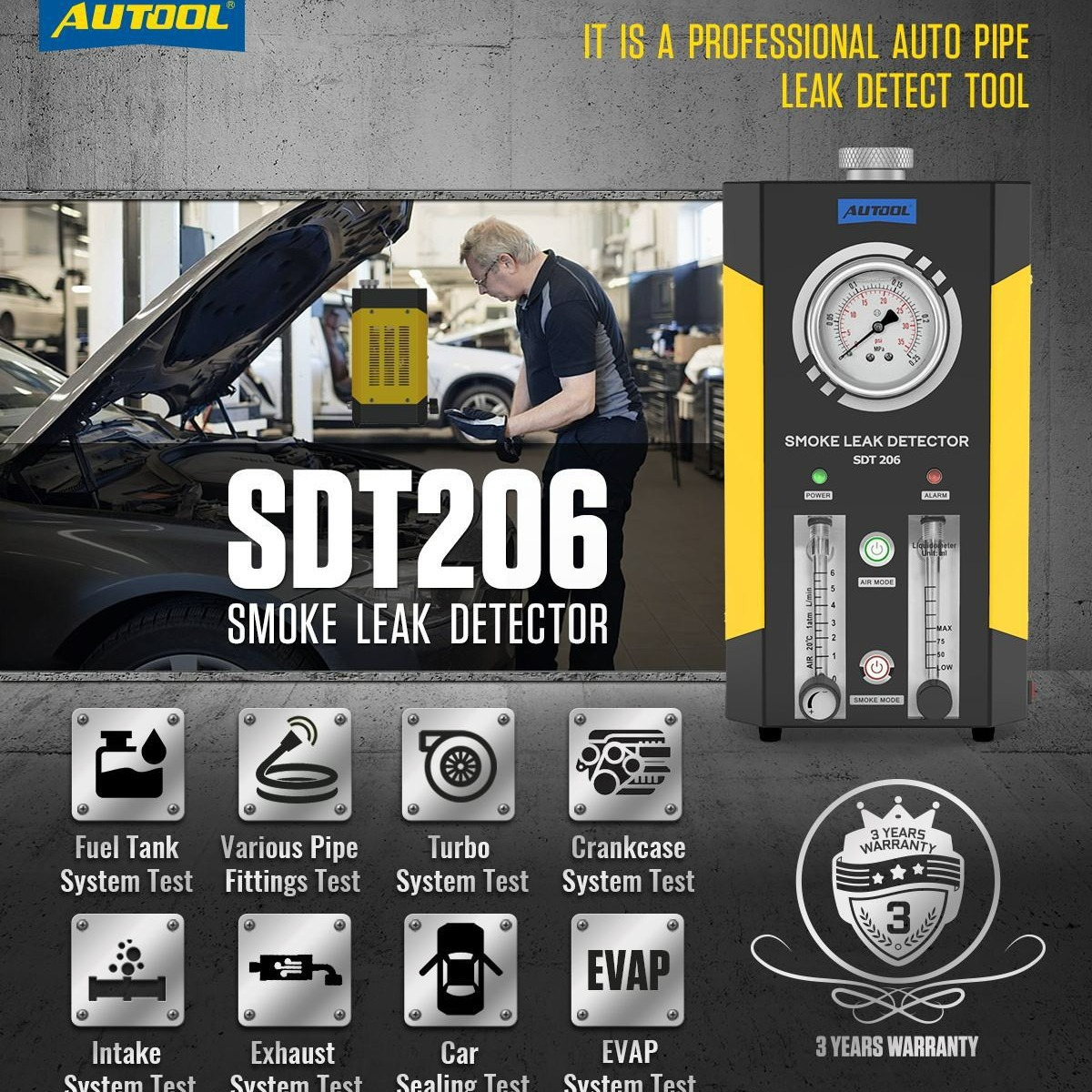 SDT206 Car Smoke Leak Detector System Leakage Tester Tool