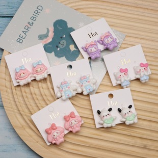 New children's non-pierced fake earrings girls' cartoon resin cute cat puppy anti-pain ear clip girls' earrings