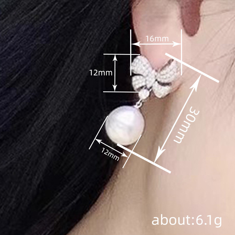 Pendientes colgantes de lazo con perla estilo princesa_voghion.com