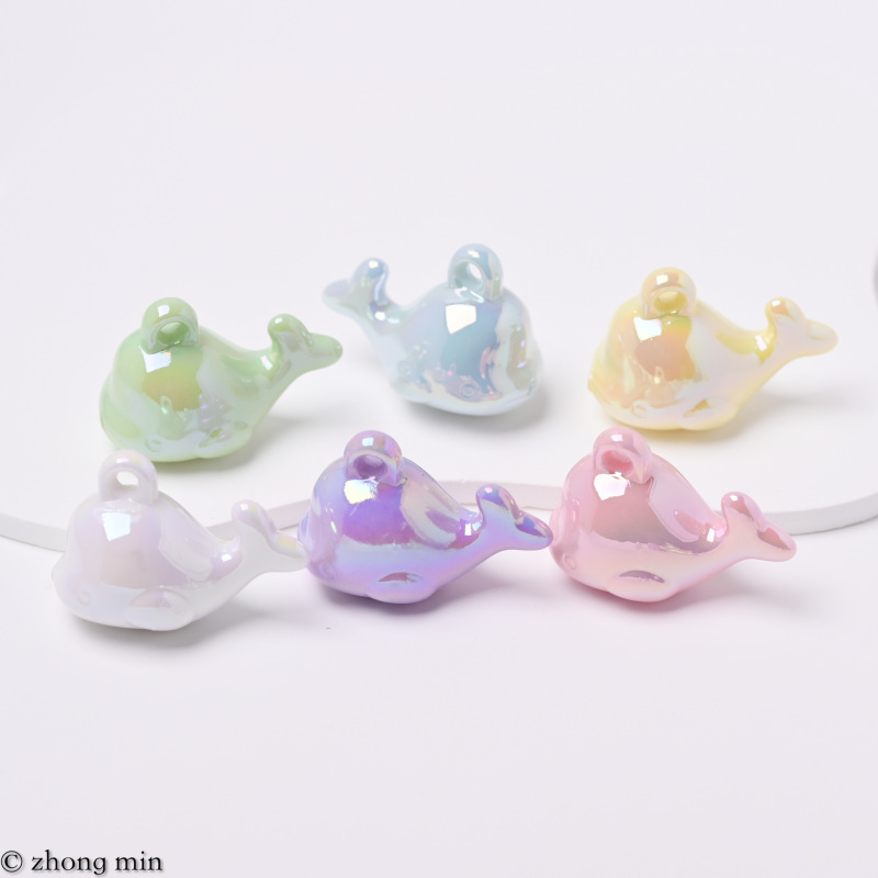 Acrylic Cartoon Cream Dolphin Hanging Hole Color Plated Pendant Necklace Mobile Phone Chain Car Hanging Keychain Accessories