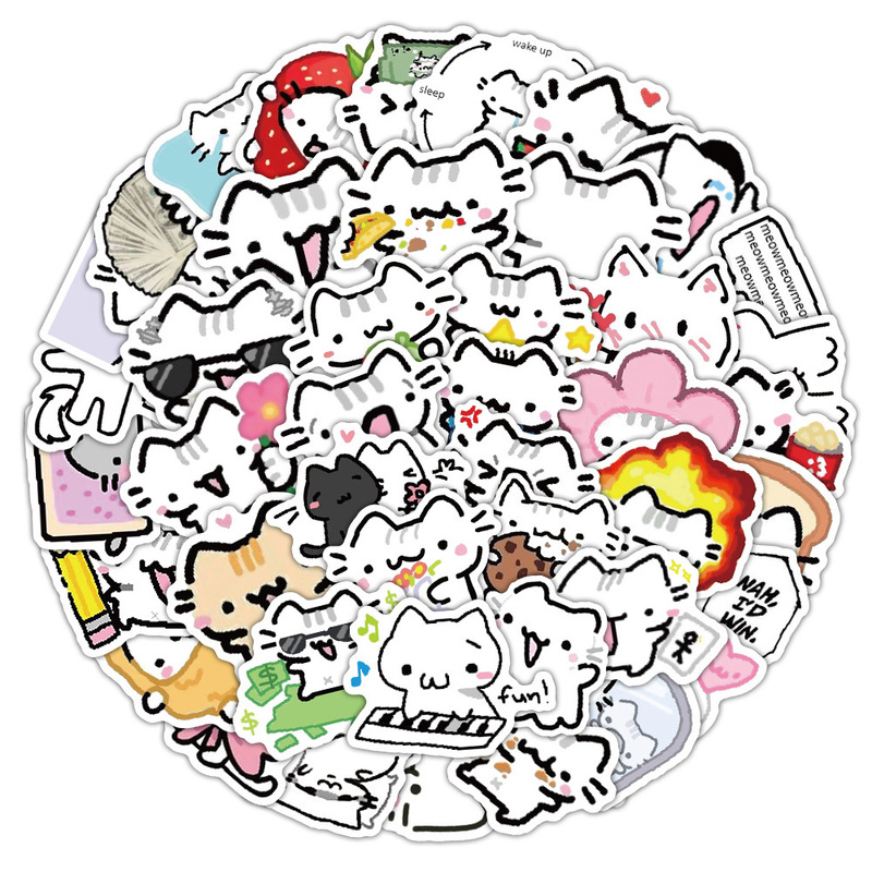 72枚のラインの子猫のステッカーかわいい漫画のシンプルな子猫の装飾の携帯ケースのノートパソコンの防水は絵を貼ります。|undefined