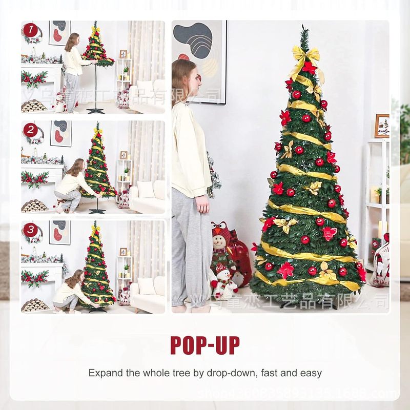 1.8メートルPVC伸縮木折り畳みクリスマスツリー帯アクセサリーpop up tree糸紅花金ledランプ帯認証|undefined