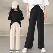 女童阔腿裤2025新款夏季中大童垂感冰丝直筒裤童装宽松防蚊拖地裤