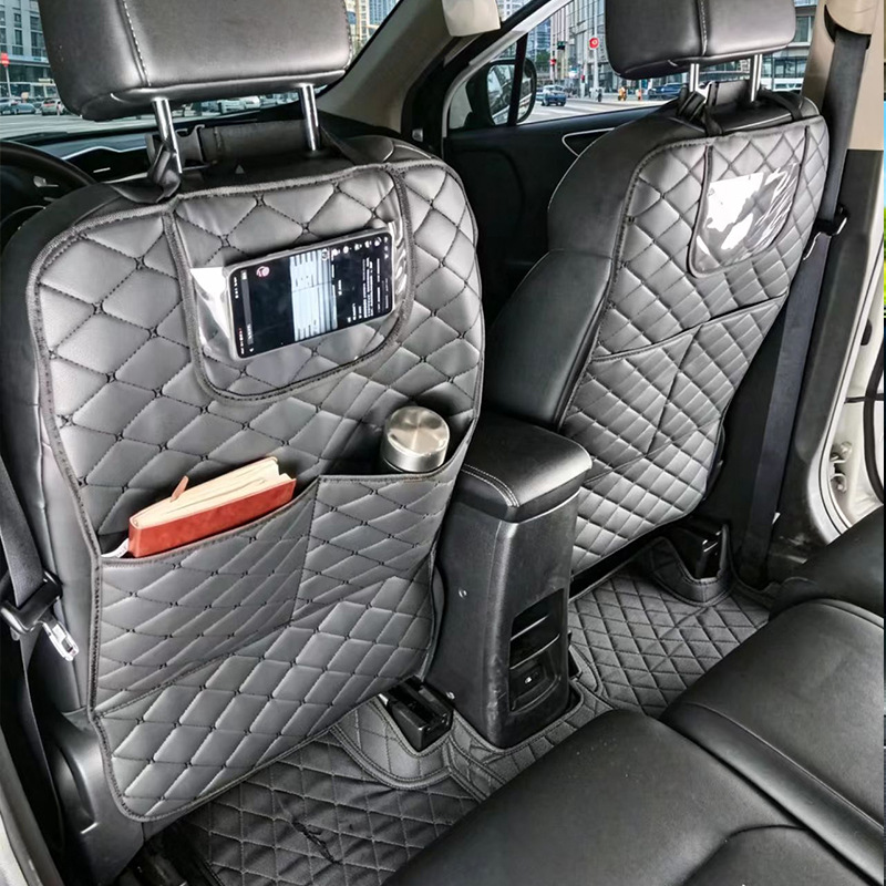 1-piece diamond embroidery pattern seat anti-kick pad, car seat back storage bag, phone holder, full-cover anti-kick pad