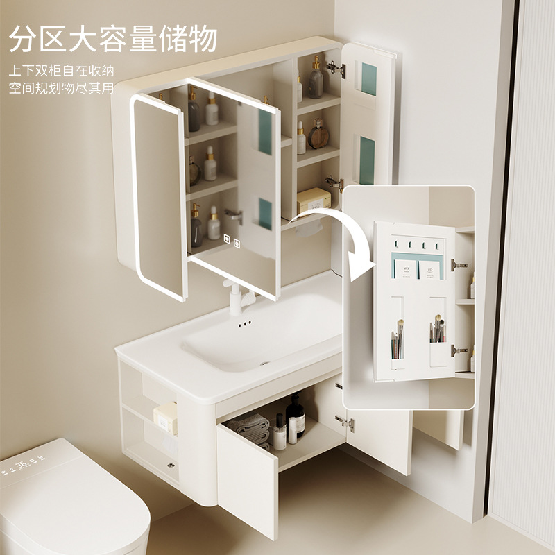Gabinete de baño de panal de aluminio, gabinete lateral de viento crema, gabinete de almacenamiento, gabinete de baño combinado, lavabo de cerámica, lavabo integral