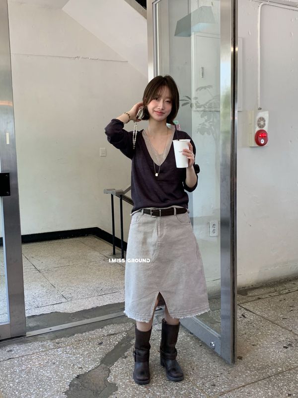 imiss 韩系假两件V领百搭通勤2025秋款舒适休闲女上衣冰丝针织衫|undefined