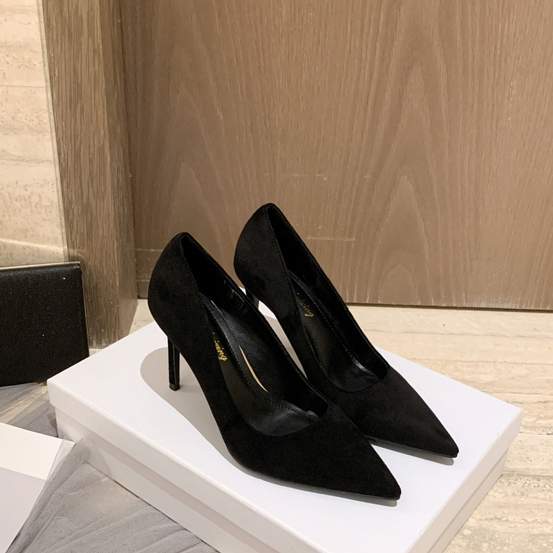Autumn new suede stiletto heel pointed high heels European and American fashion shoes black professional work shoes foreign trade wholesale