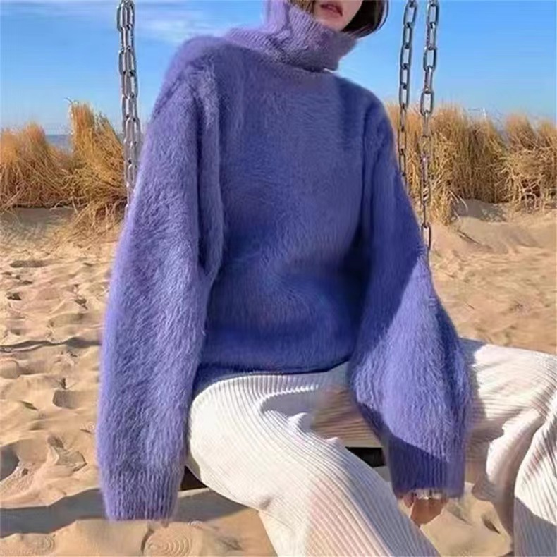 Flauschiger Damen Pullover Mit Stehkragen In Nerzfelloptik_voghion.com