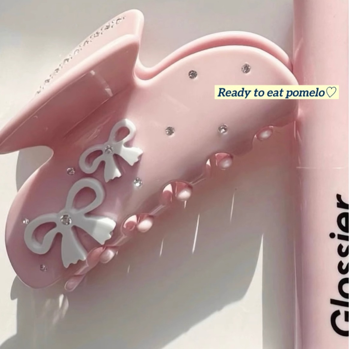 European and American Frontier Internet Celebrity Light Strawberry Flavor Bow Ribbon Diamond Inlaid Acetic Acid Shark Clip Hairpin Ins Grab Clip