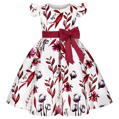 Hot-selling new style sleeveless girl dress with bow print princess birthday party clothing