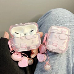 ins少女粉郁金香可爱猫咪适用airpods保护套苹果蓝牙耳机壳高级