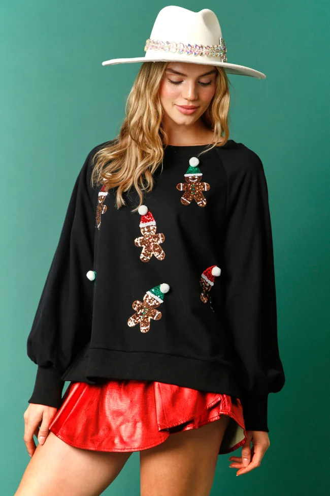 Sequins Design Christmas Style Hoodies & Sweatshirts Long Sleeve Sequins Christmas Gingerbread