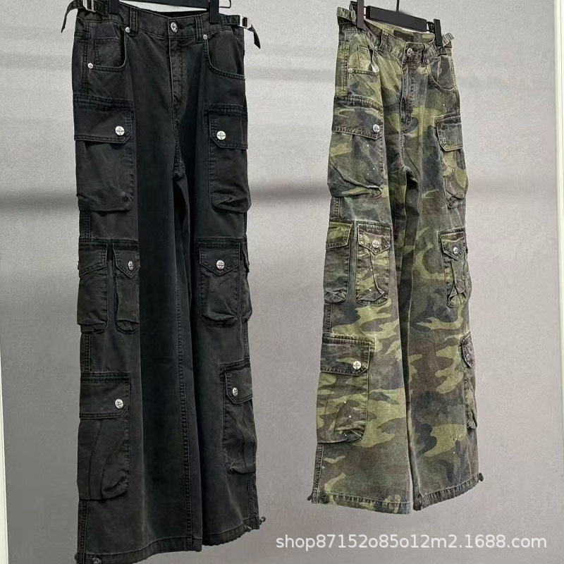 SMFK野性起源手工染色塔型工装裤多口袋复古水洗休闲裤新款|undefined