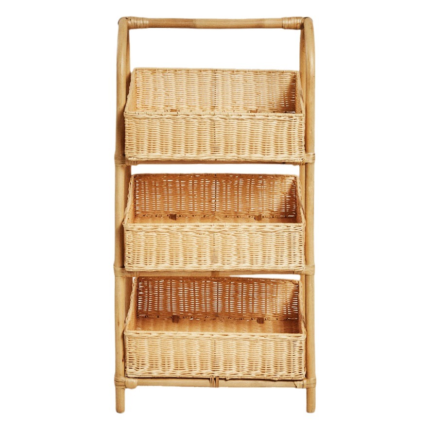 Estante de almacenamiento de ratán de piso de estilo nórdico B & B canasta de almacenamiento de control remoto de hotel canasta de almacenamiento de tres capas tejida a mano