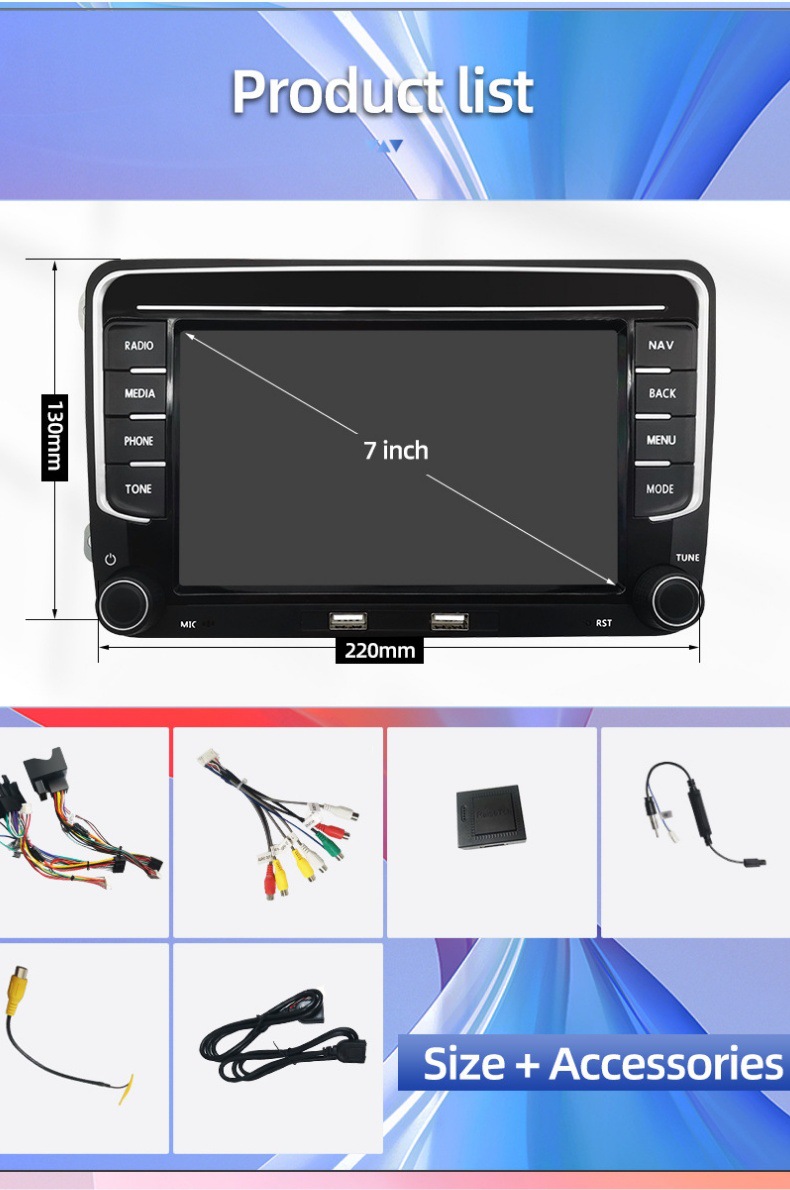 7inch Suitable for Volkswagen Golf, Seat, and Touran Car Central Control Large Screen Navigation Carplay Player