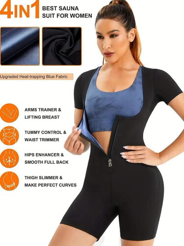 Cross-border Amazon lady one-piece zipper short-sleeve sports fitness sweat suit European and American sports short-sleeve