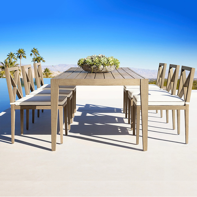 Mesa y silla de madera maciza al aire libre protector solar impermeable sala de sol patio del hotel al aire libre combinación de muebles de teca de diseño