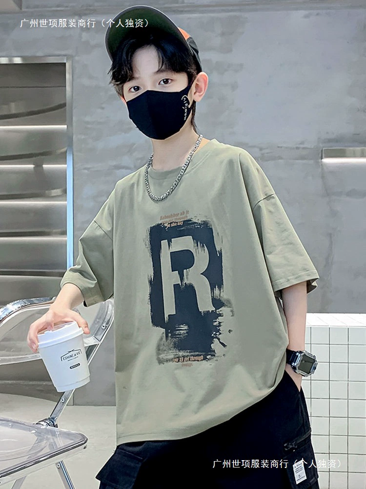 Детская одежда, футболка с короткими рукавами для мальчиков, летняя одежда, новинка 2025 года, детские топы, летние детские летние футболки из чистого хлопка среднего и большого размера, модные футболки для мальчиков