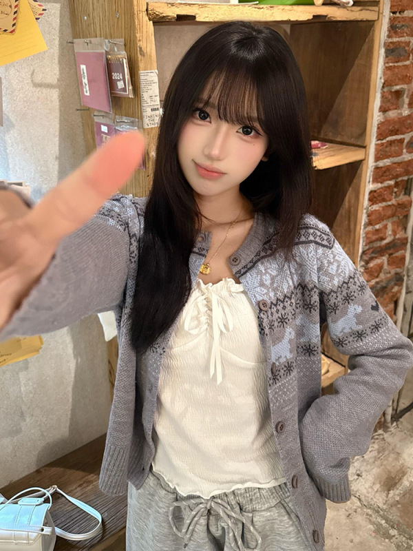 韩版软糯氛围感提花长袖针织毛衣女巨好看的新款复古单排扣上衣潮|undefined