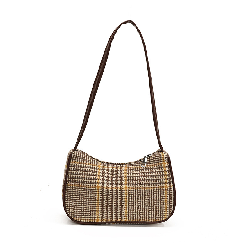 Bolsa de hombro simple a cuadrícula nicho zhong2024 invierno nuevo estilo versátil bolso de braza retro bolso de mujer