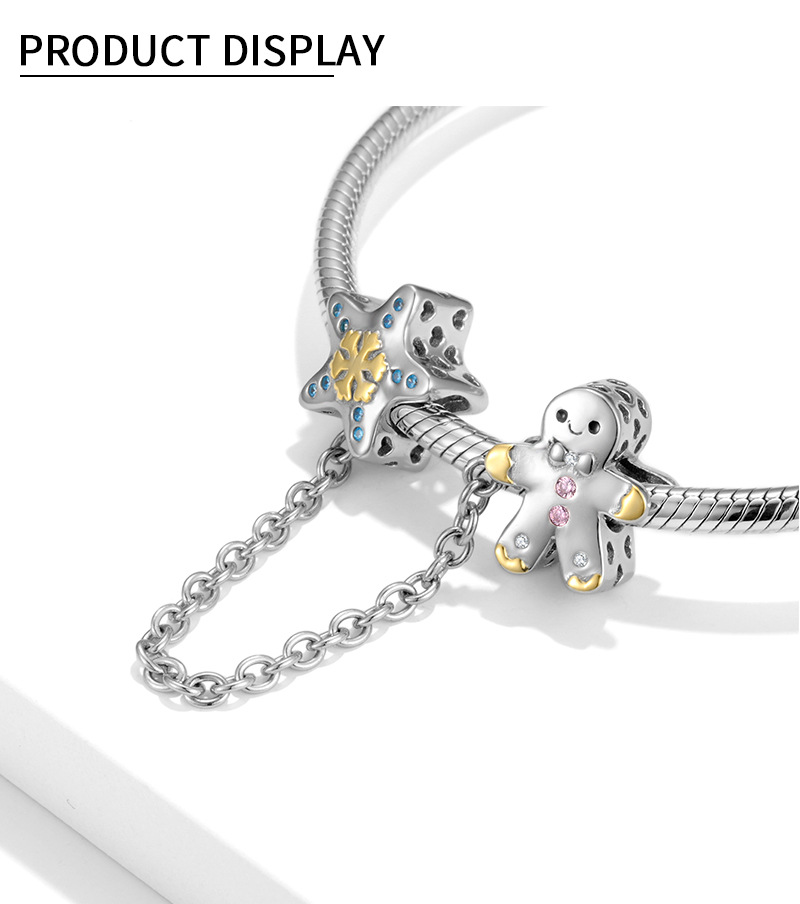 Diy pendant Christmas five-pointed star snowflake & snow cake man protection chain Christmas sterling silver bracelet diy accessories_voghion.com