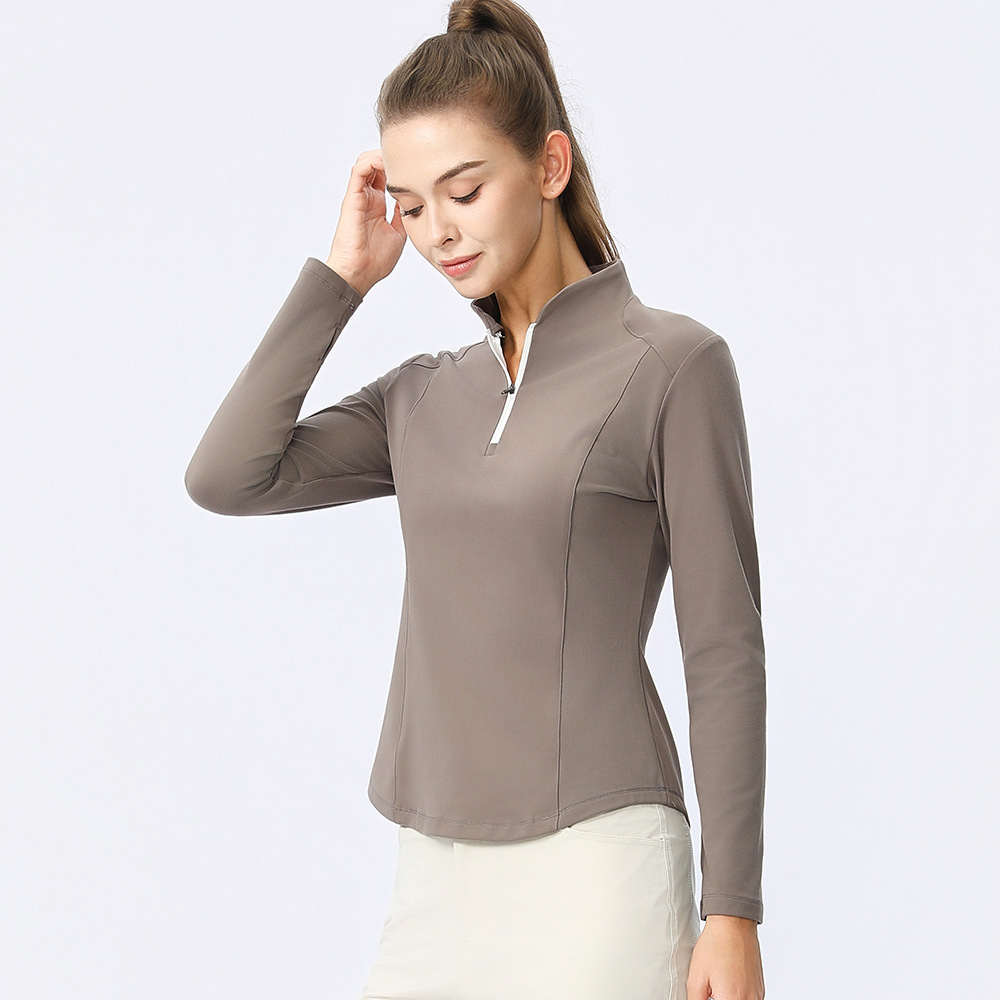 Camisa deportiva al aire libre para mujeres secado rápido ropa de fitness transpirable ropa de yoga para mujeres running casual medio cremallera cuello de manga larga