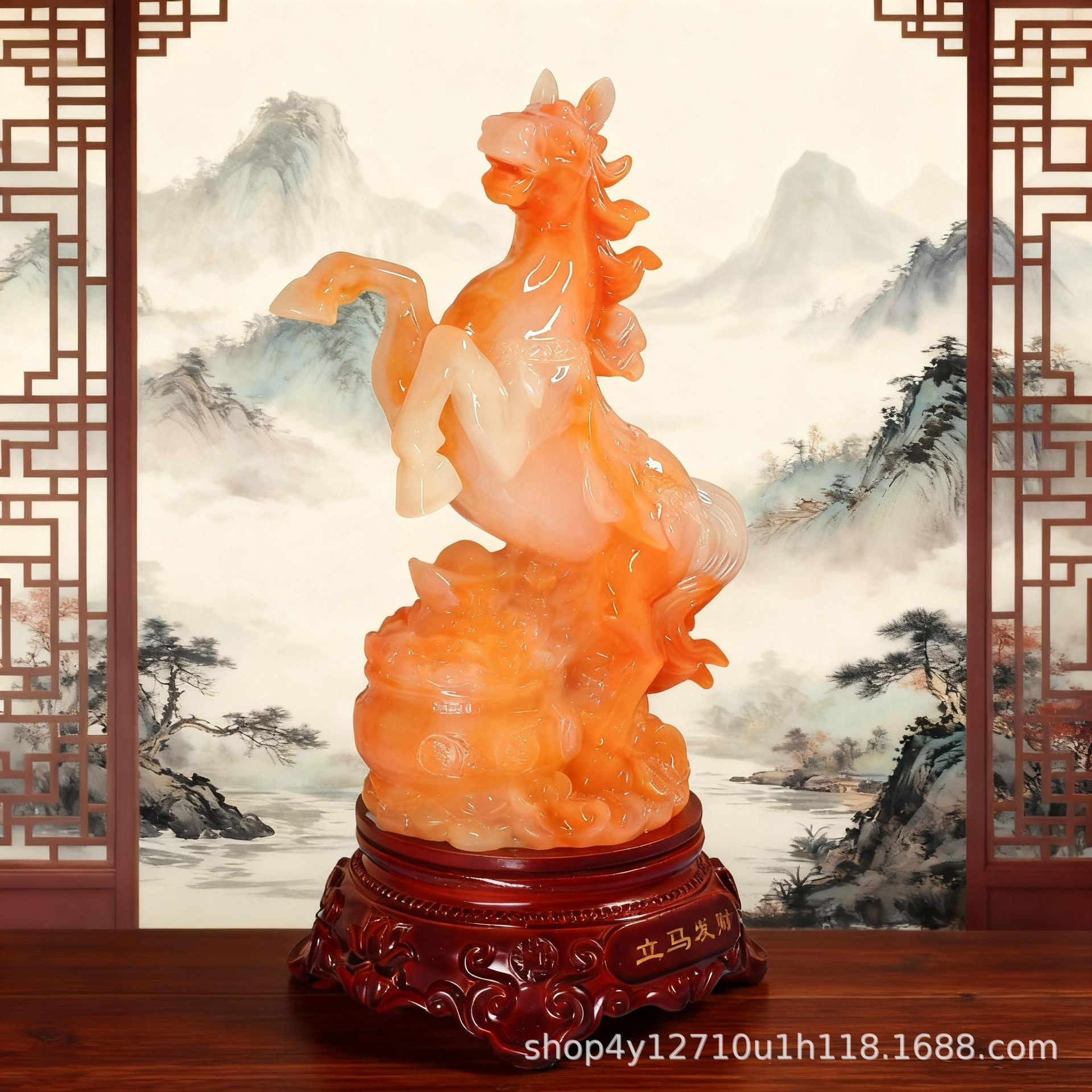 仿玉马摆件 新中式招财风水工艺品 家居办公开业乔迁送礼装饰