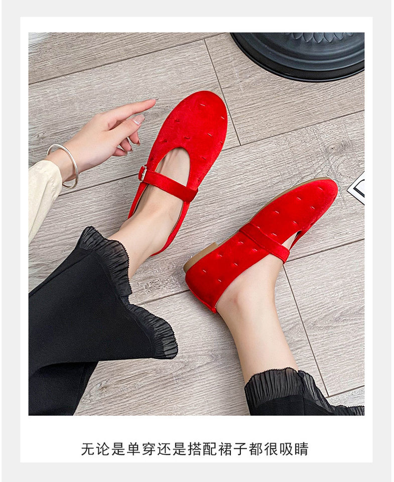 Giày búp bê nữ Mary Jane quai ngang mũi tròn đế bằng — Màu đen, Màu đỏ chi tiết 17