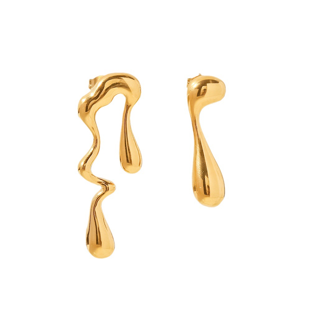 Pendientes de acero inoxidable chapados en oro con forma de lágrima Irregular, pendientes de sección geométrica versátiles a la moda para mujer INS_voghion.com