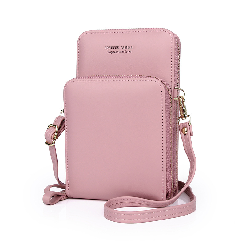 2021 estilo coreano moda multi-tarjeta vertical teléfono móvil bolsa teléfono móvil almacenamiento pu teléfono móvil bolsa femenina crossbody cremallera doble capa hembra