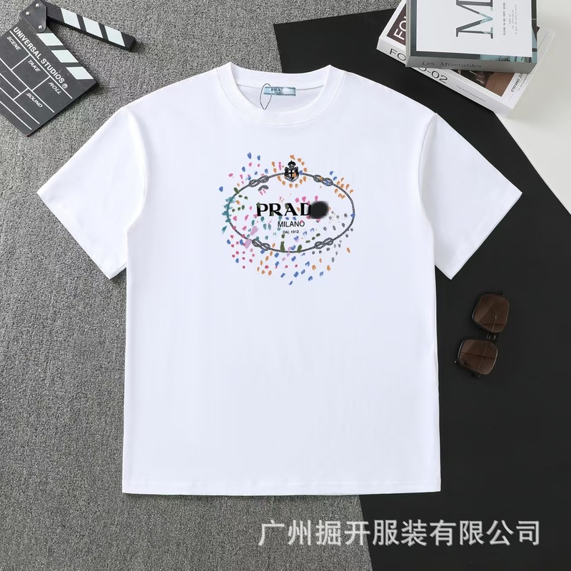 クロスボーダー 2025 夏のトレンドブランド P ファミリー新レタープリントラウンドネック Tシャツカジュアルファッショントレンド半袖男性と女性|undefined