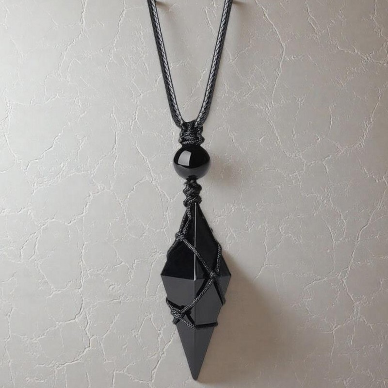 Cross-Border Pendulum Natural Obsidian Pendant for Men and Women, Starry Sky Blue Sand Octahedral Rhombus Necklace, Personalized Couple Gift Cross-Border Pendulum Natural Obsidian Pendant for Men and Women, Starry Sky Blue Sand Octahedral Rhombus Necklace, Personalized Couple Gift