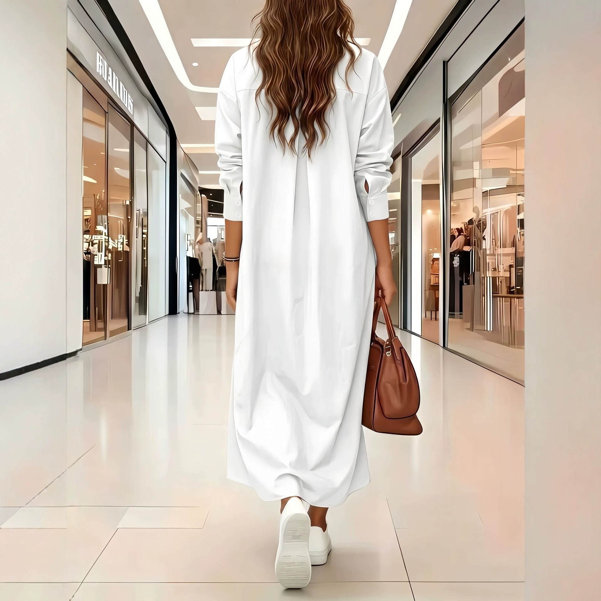 2025 Europa y los Estados Unidos transfronterizos otoño y invierno nueva moda casual de color sólido camisa larga abrigo camisa vestido