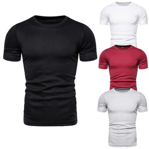 2025 Amazon WISH Summer New Men's Short Sleeve Solid Color T-Shirt Casual Crew Neck Base Shirt Large Size (Large