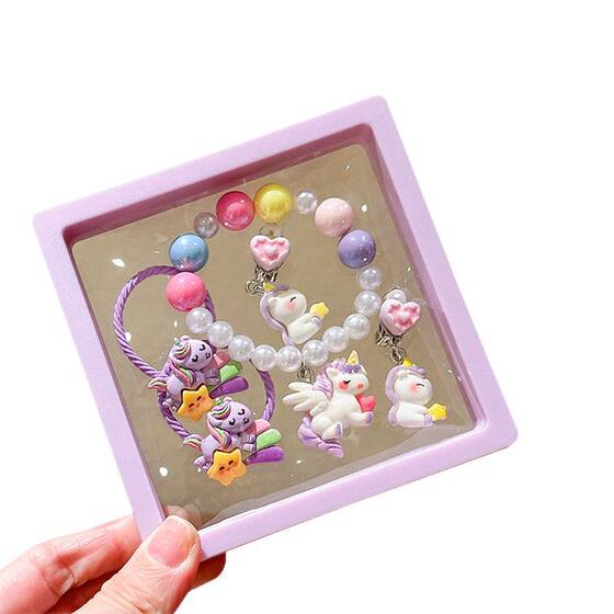 Cross-border jewelry children's bracelet suit unicorn fishtail hand beaded jewelry cute baby ear clip jewelry gift box