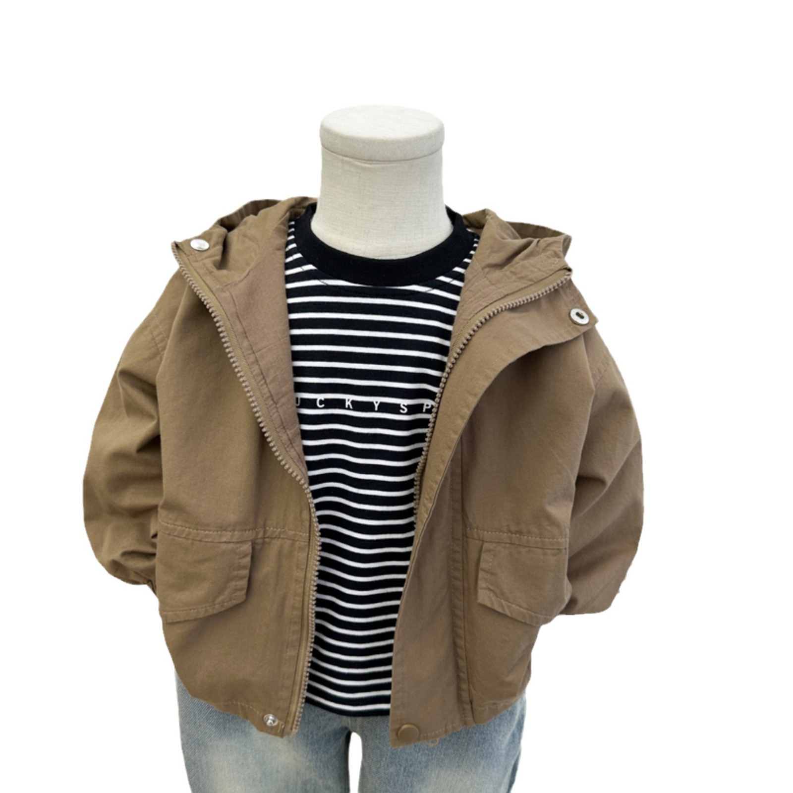 Chaqueta con capuz para niños primavera y otoño 2026 nuevo estilo coreano de algodón para niños de color sólido exterior chaqueta casual cardigan