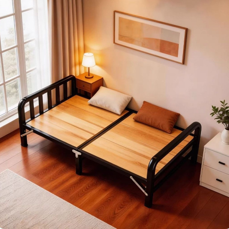Single folding bed, staff dormitory, steel and wood single bed, easy-to-assemble office nap bed, hospital bedside bed Single folding bed, staff dormitory, steel and wood single bed, easy-to-assemble office nap bed, hospital bedside bed