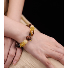 天然黄塔晶手链 金虎眼石红玛瑙檀木手链茶晶女款爆闪白水晶手串